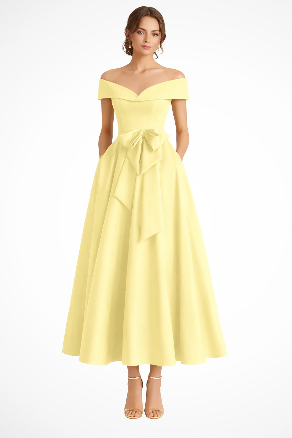 Vestido de Dama de Honor Hombros Descubiertos Mujer Cinturón