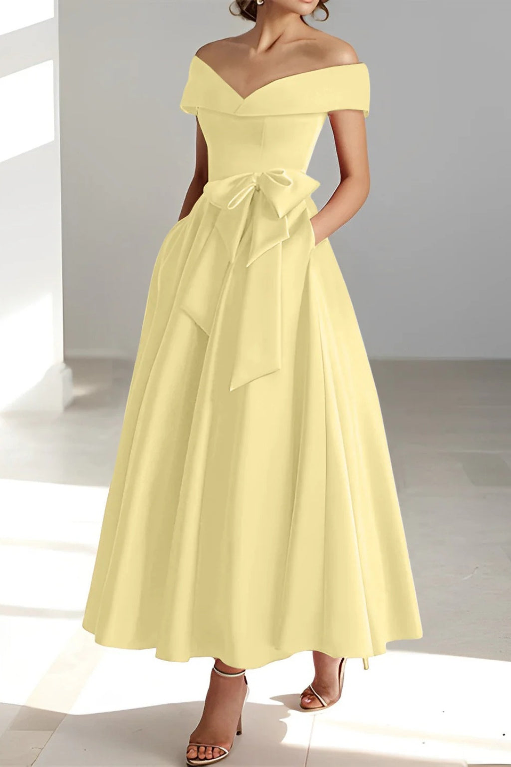 Vestido de Dama de Honor Hombros Descubiertos Mujer Cinturón