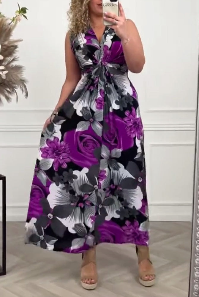 Vestido de Fiesta Largo Estampado Floral Mujer Escote V