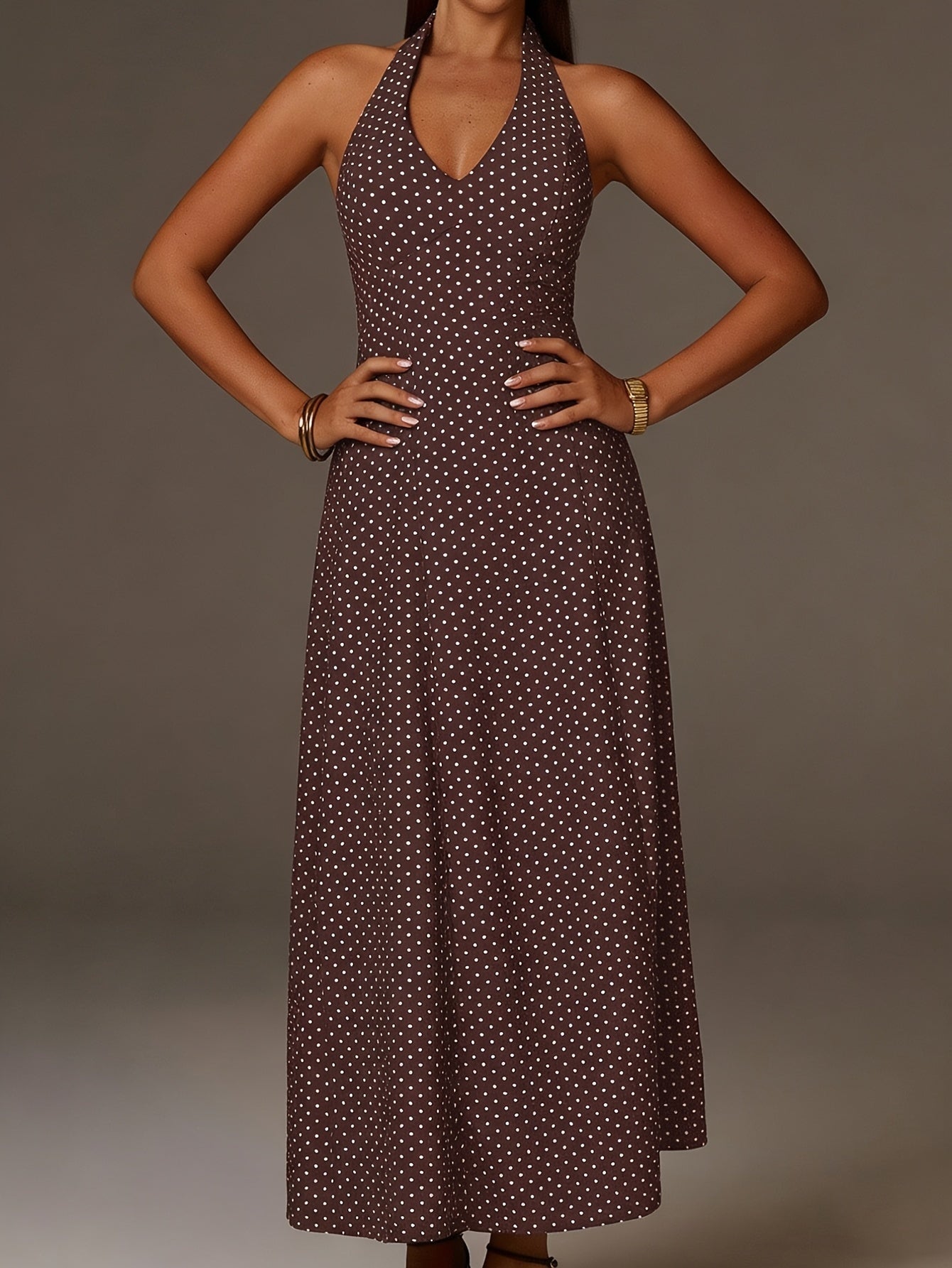 Vestido de Lunares Halter Mujer Escote V