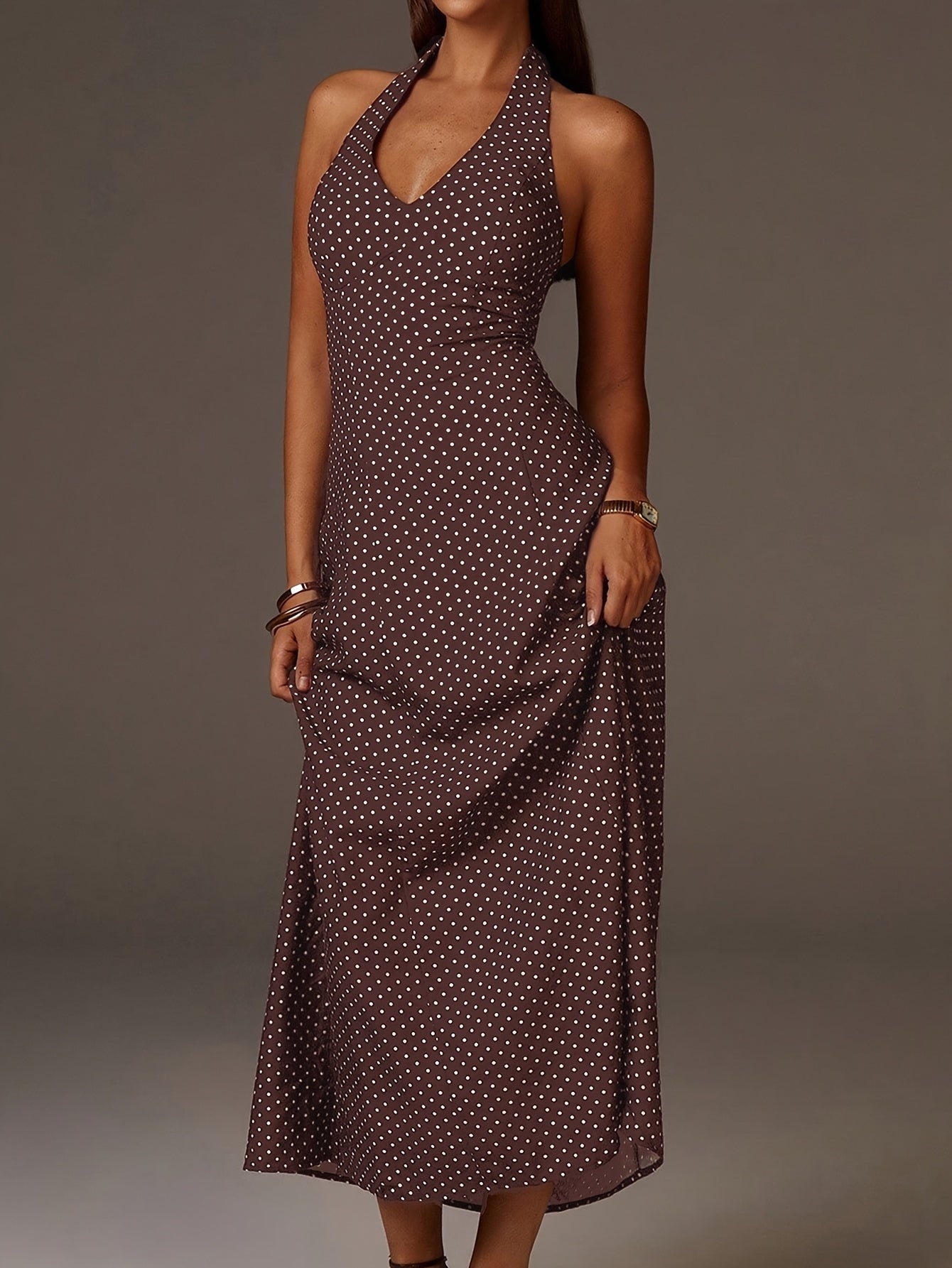 Vestido de Lunares Halter Mujer Escote V