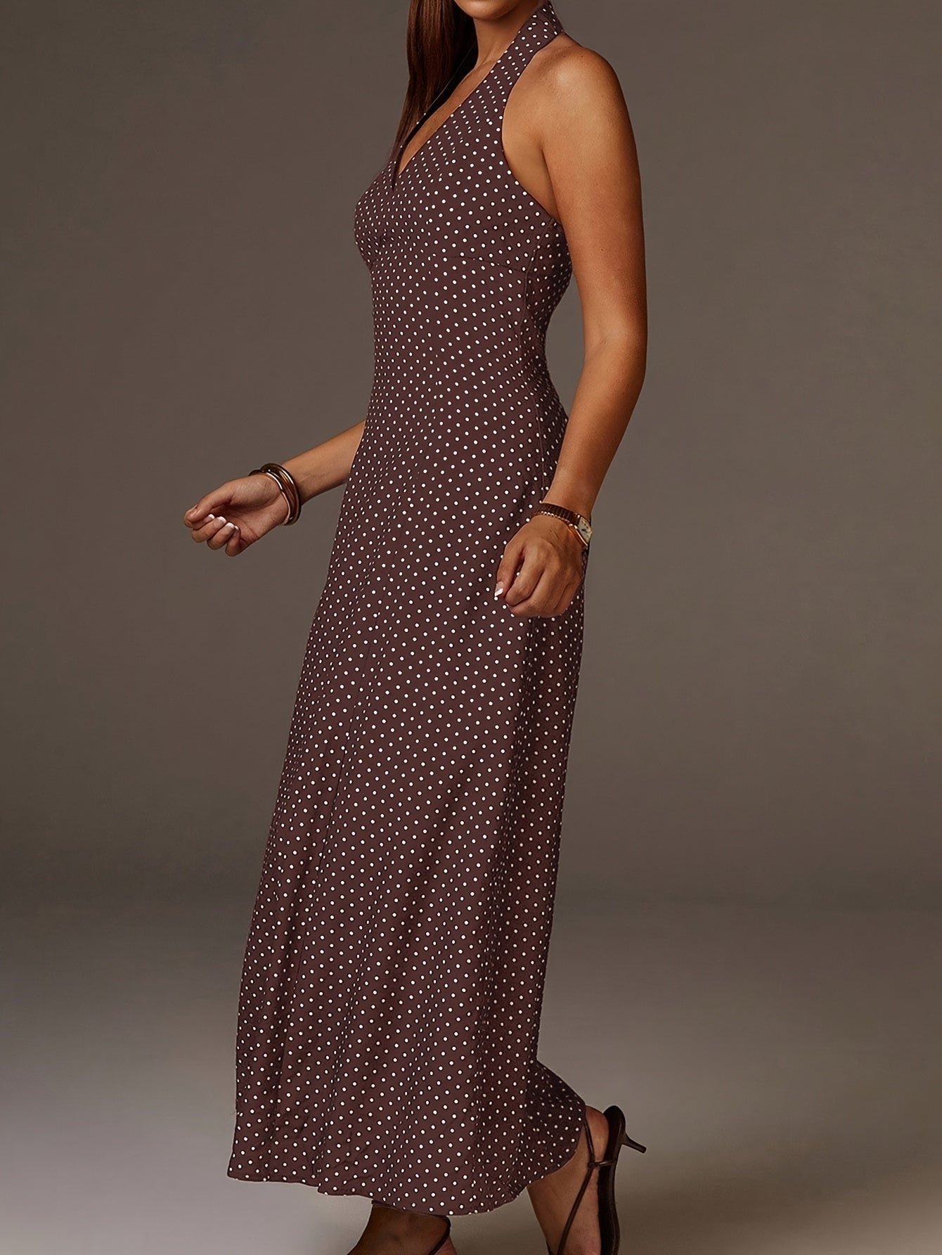 Vestido de Lunares Halter Mujer Escote V