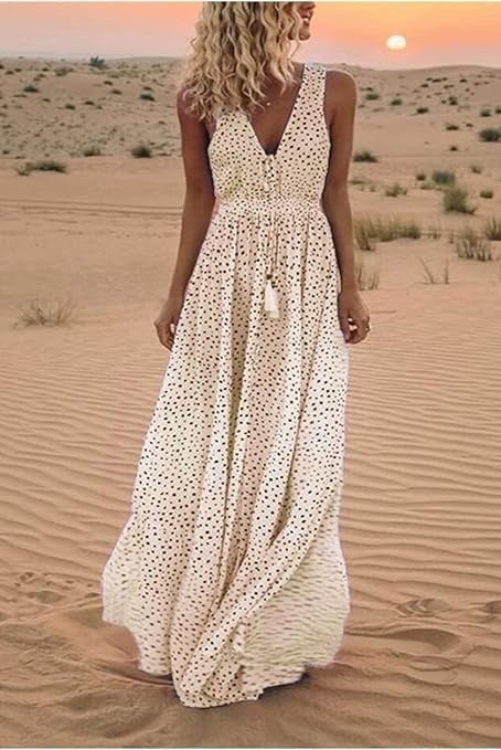 Paloma | Vestido Largo de Lunares de Escote V Mujer Tirantes