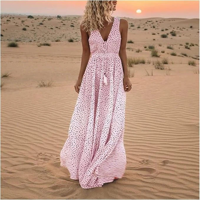 Vestido de Lunares Largo Escote V Mujer Tirantes