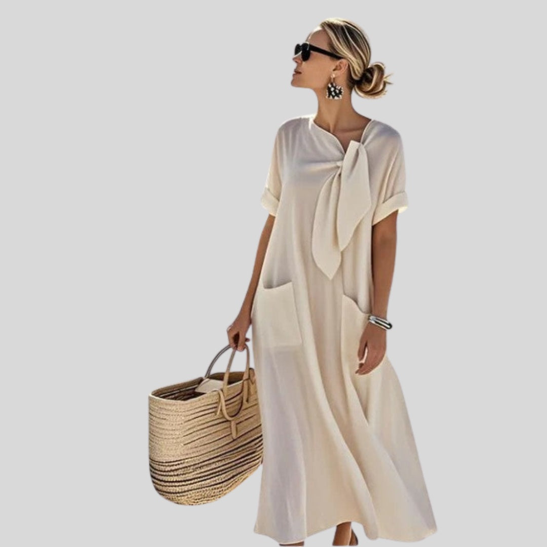 Vestido Largo Casual con Lazo Mujer Bolsillos