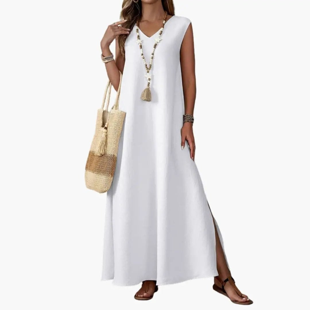 Vestido Largo Casual Sin Mangas Mujer Escote V