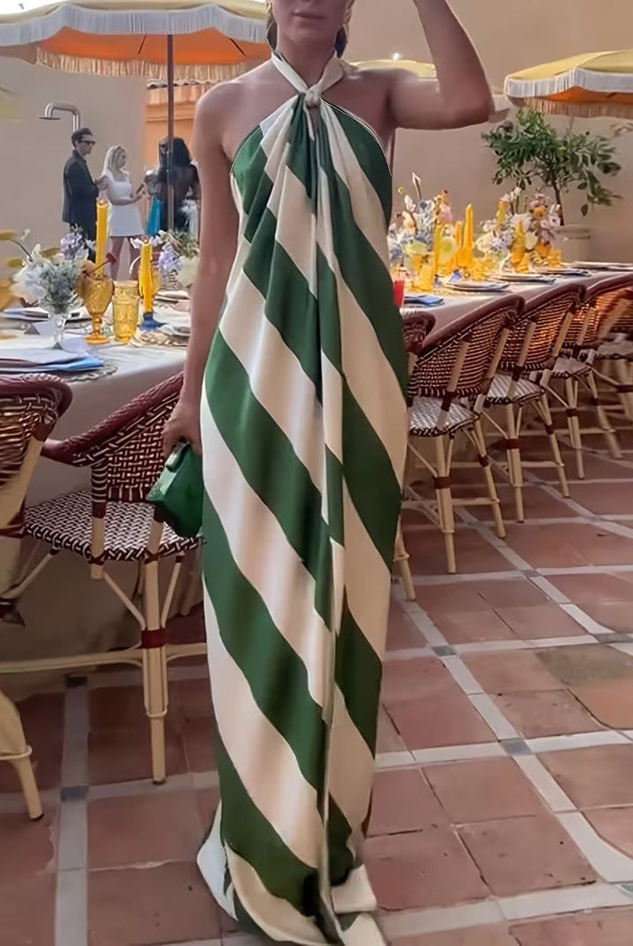 Vestido Largo con Espalda Descubierta Estampado Diagonal Mujer