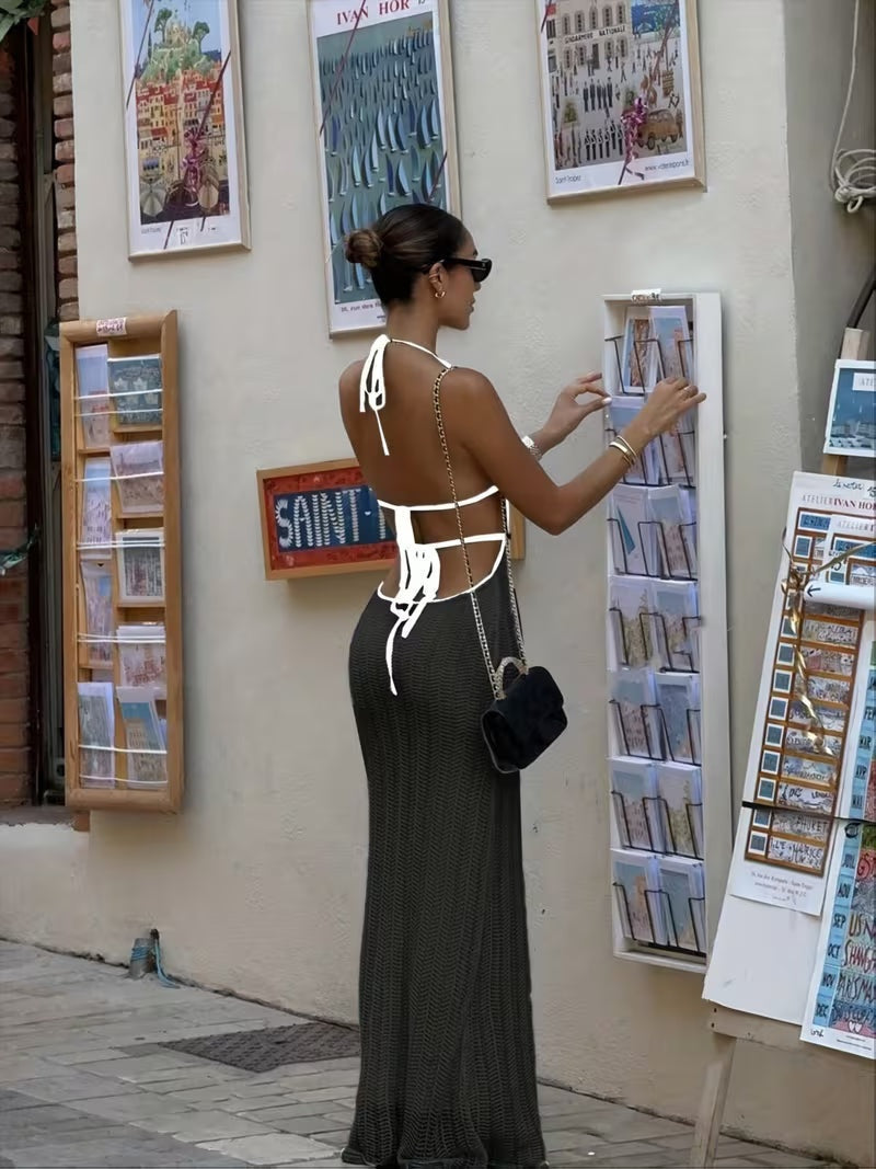 Vestido Largo con Espalda Descubierta Mujer Escote Halter