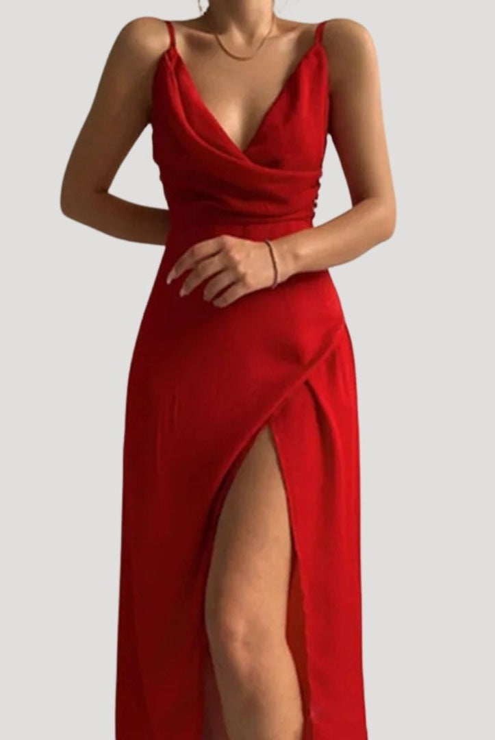 Vestido Largo de Cóctel Drapeado Mujer Tirantes Escote V