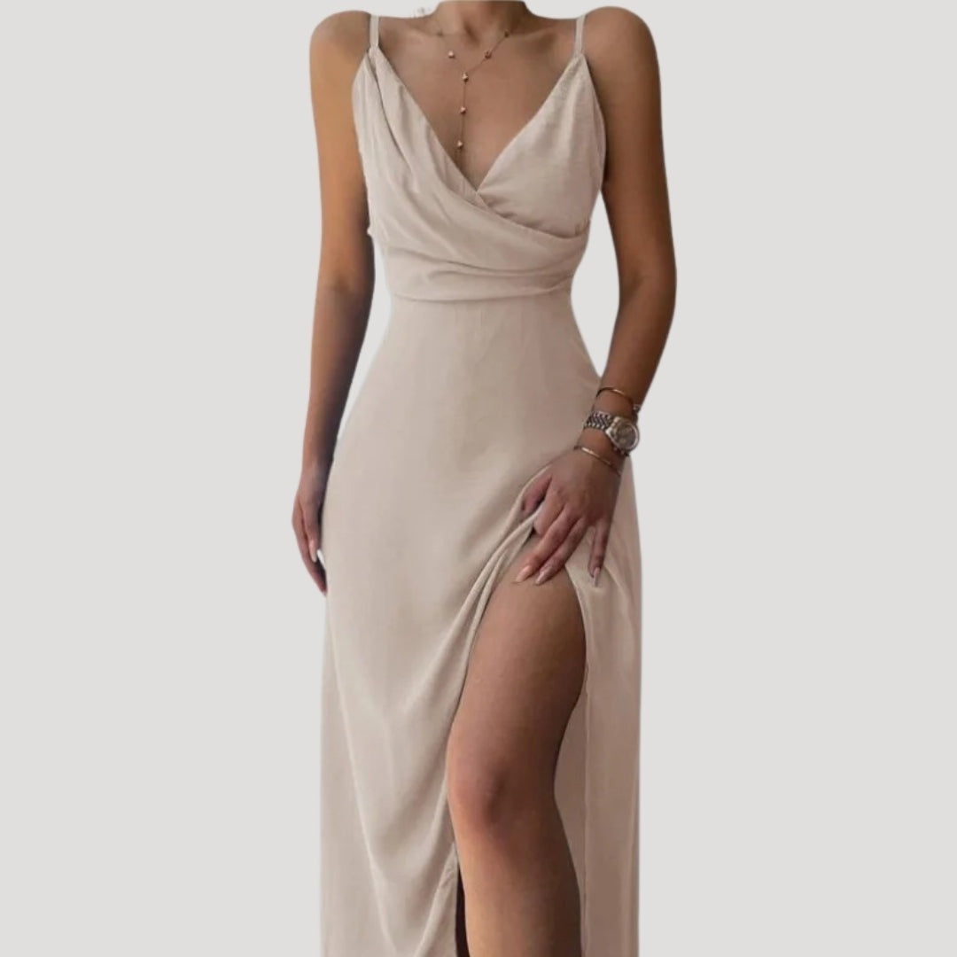 Vestido Largo de Cóctel Drapeado Mujer Tirantes Escote V