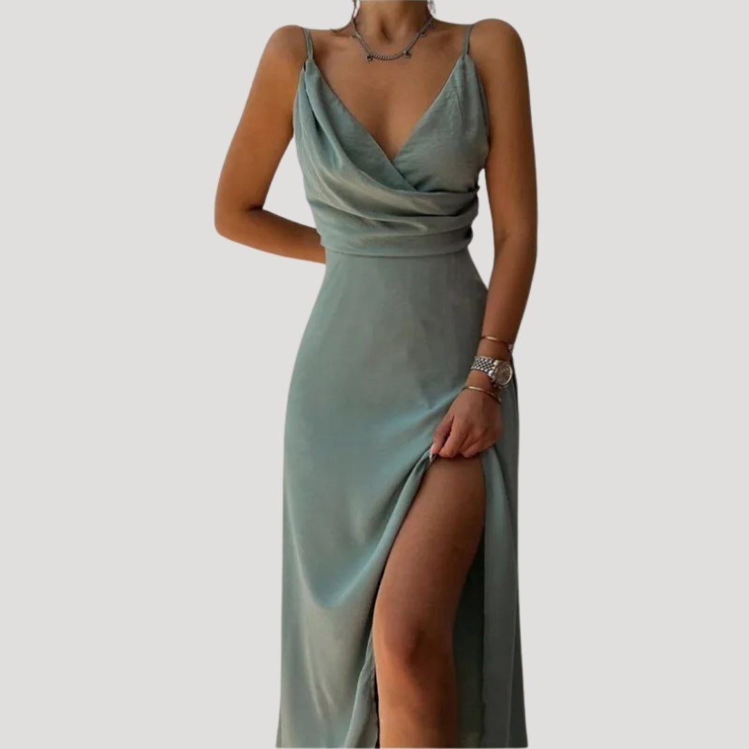 Vestido Largo de Cóctel Drapeado Mujer Tirantes Escote V