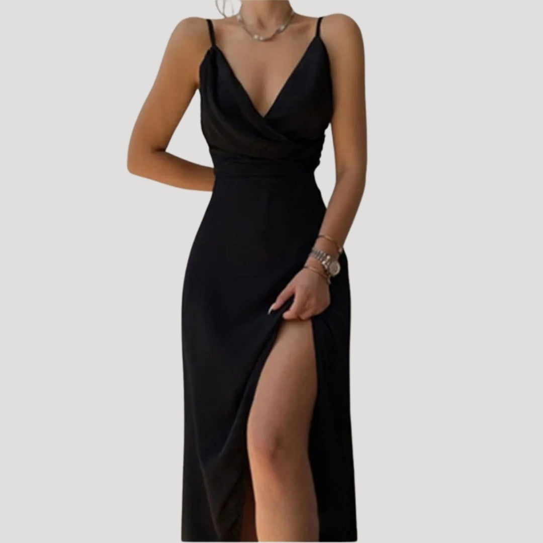 Vestido Largo de Cóctel Drapeado Mujer Tirantes Escote V