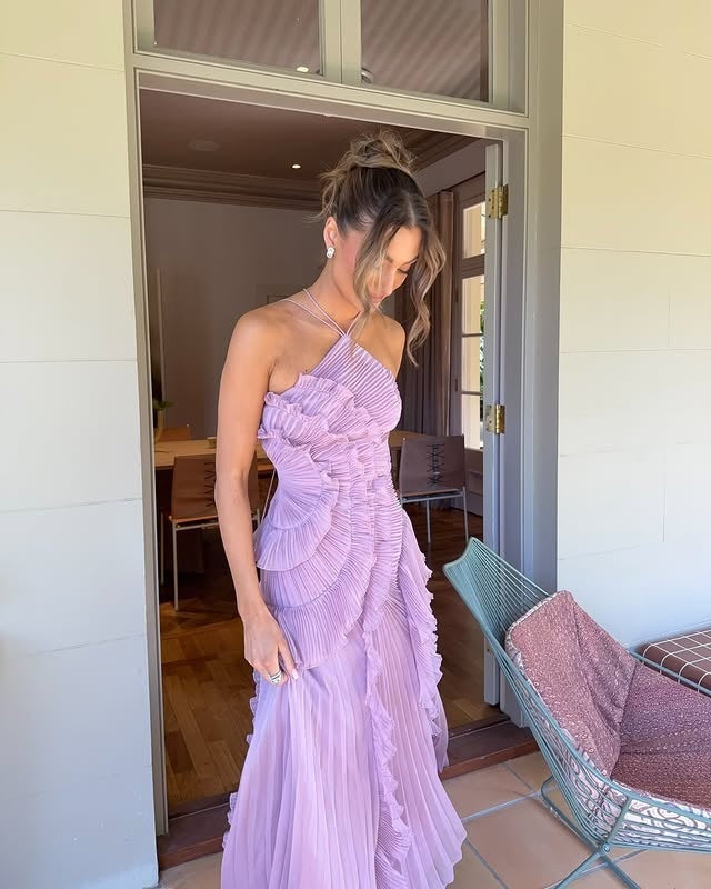 Vestido Largo de Fiesta con Volantes Mujer Cuello Halter