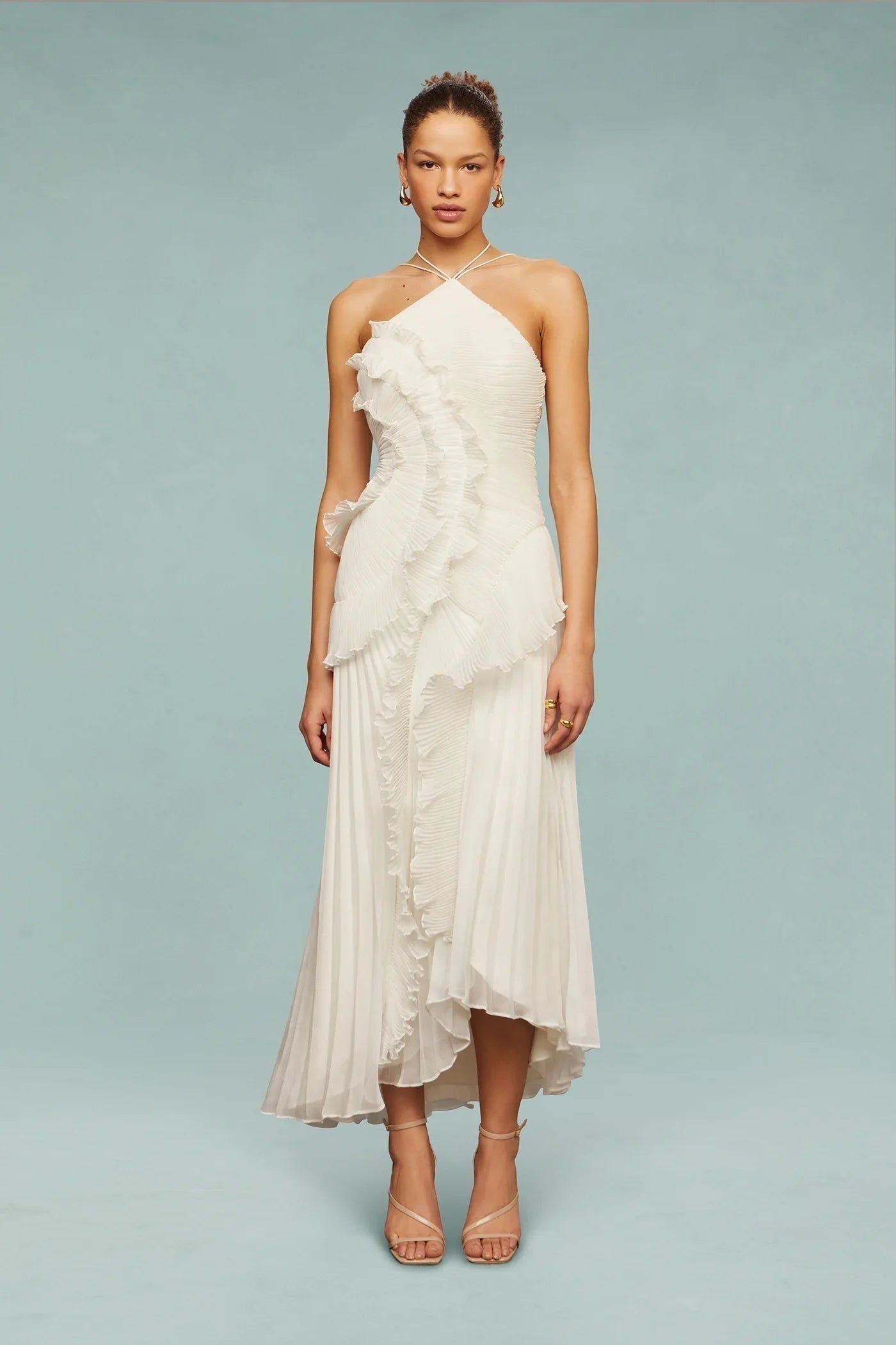 Vestido Largo de Fiesta con Volantes Mujer Cuello Halter