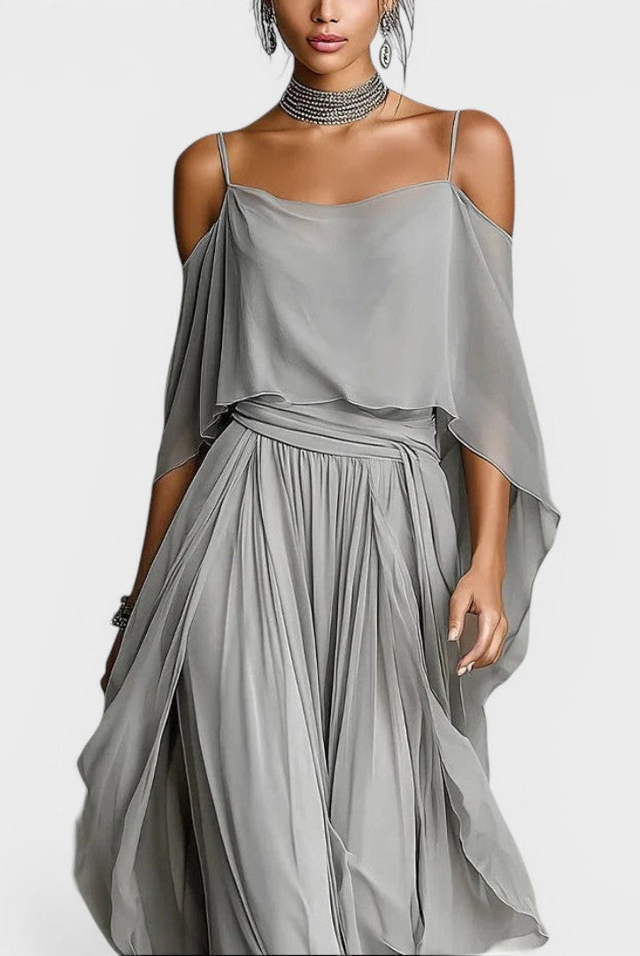 Vestido Largo de Fiesta Drapeado Mujer Hombros Descubiertos