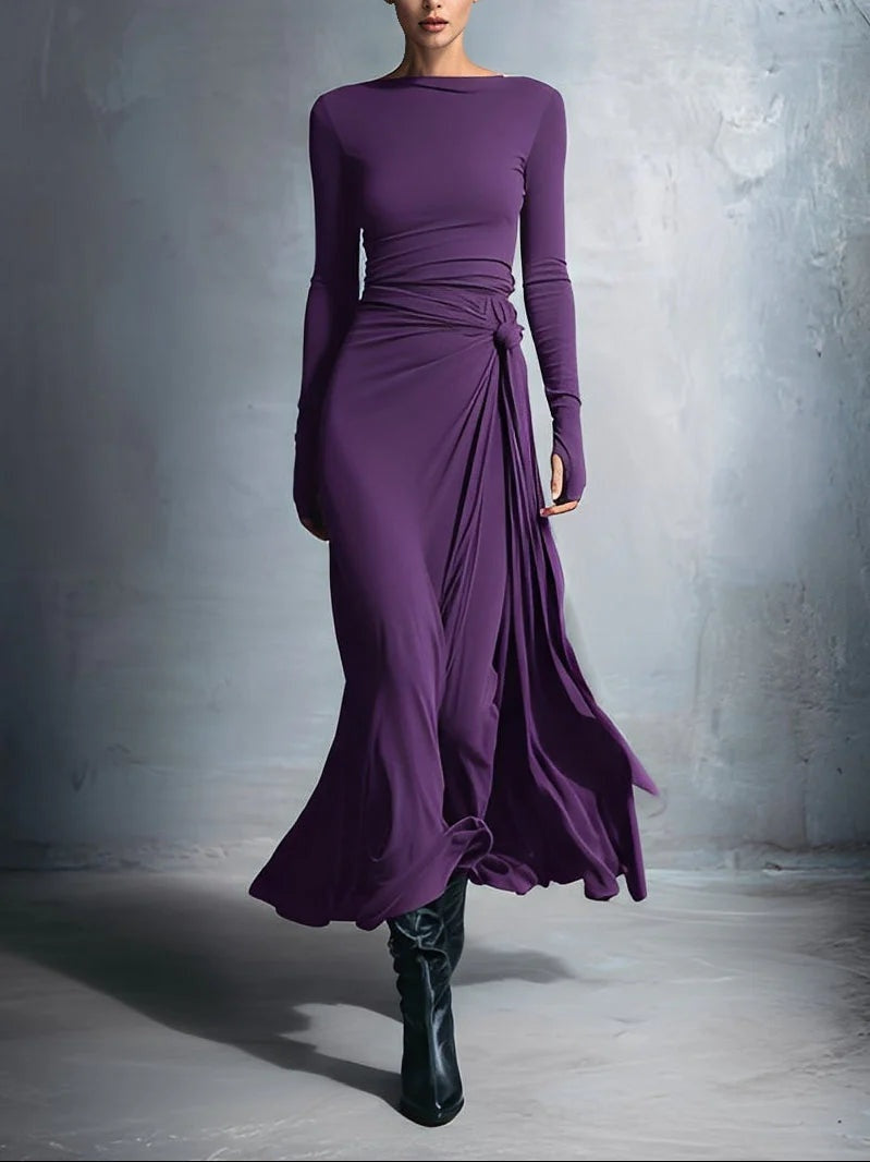 Vestido Largo de Fiesta Drapeado Mujer Manga Larga