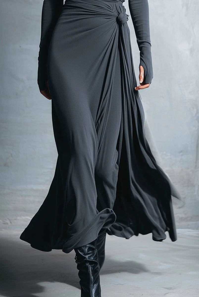 Vestido Largo de Fiesta Drapeado Mujer Manga Larga