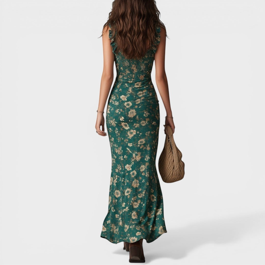 Vestido Largo de Fiesta Estampado Floral Mujer Abertura Lateral