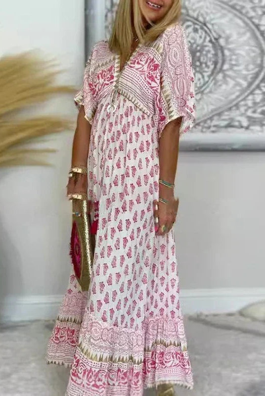 Vestido Largo de Fiesta Estampado Paisley Mujer Borlas