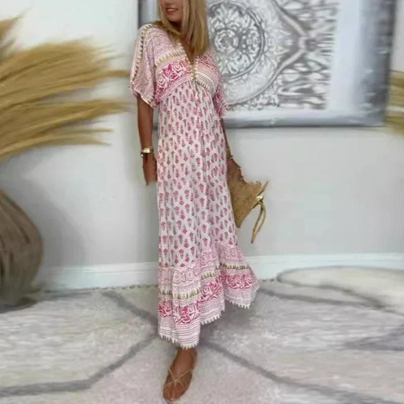 Vestido Largo de Fiesta Estampado Paisley Mujer Borlas