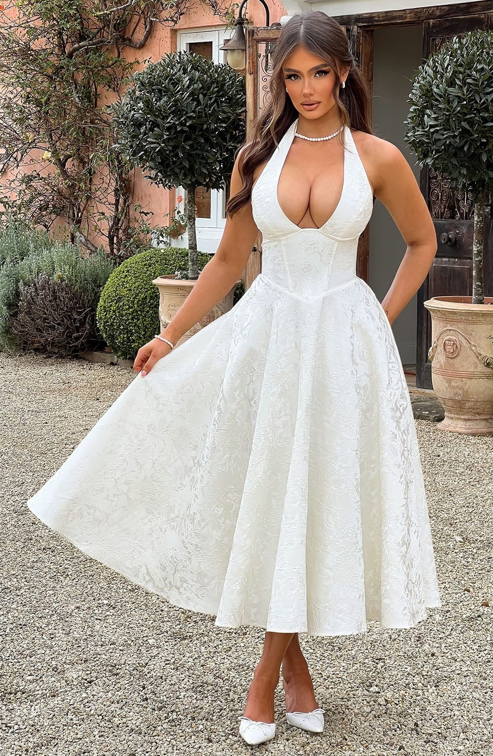 Vestido Largo de Fiesta Halter Mujer Escote Profundo