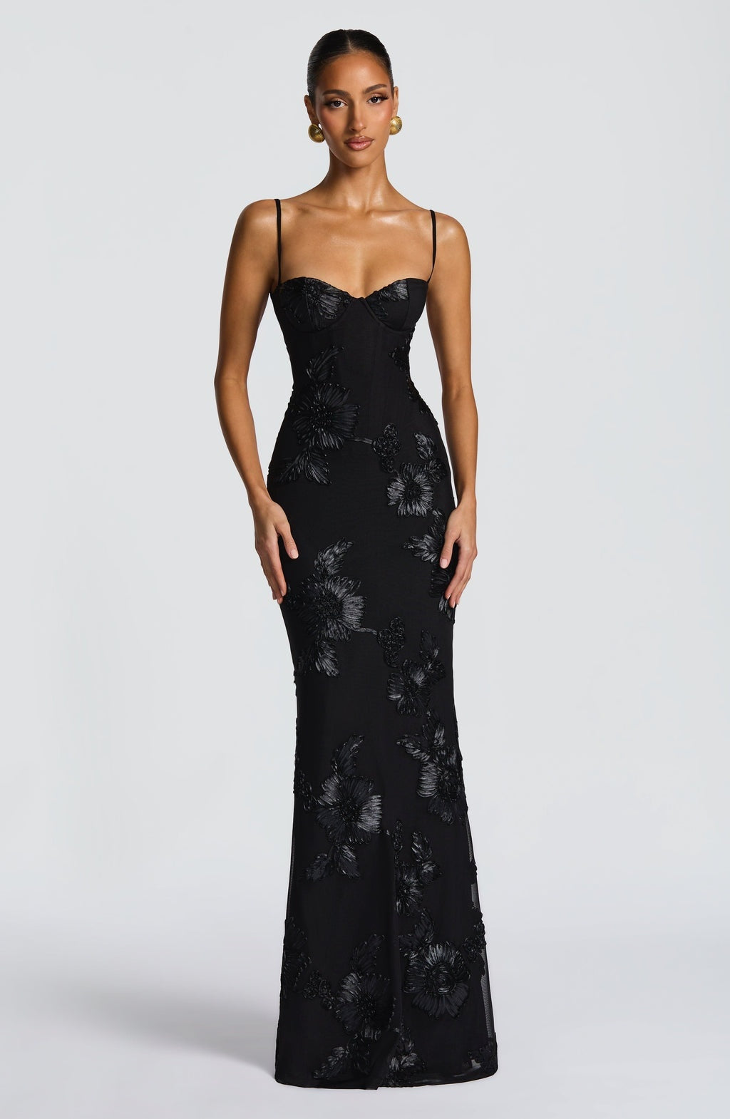 Vestido Largo de Fiesta Mujer Bordado Floral Tirantes