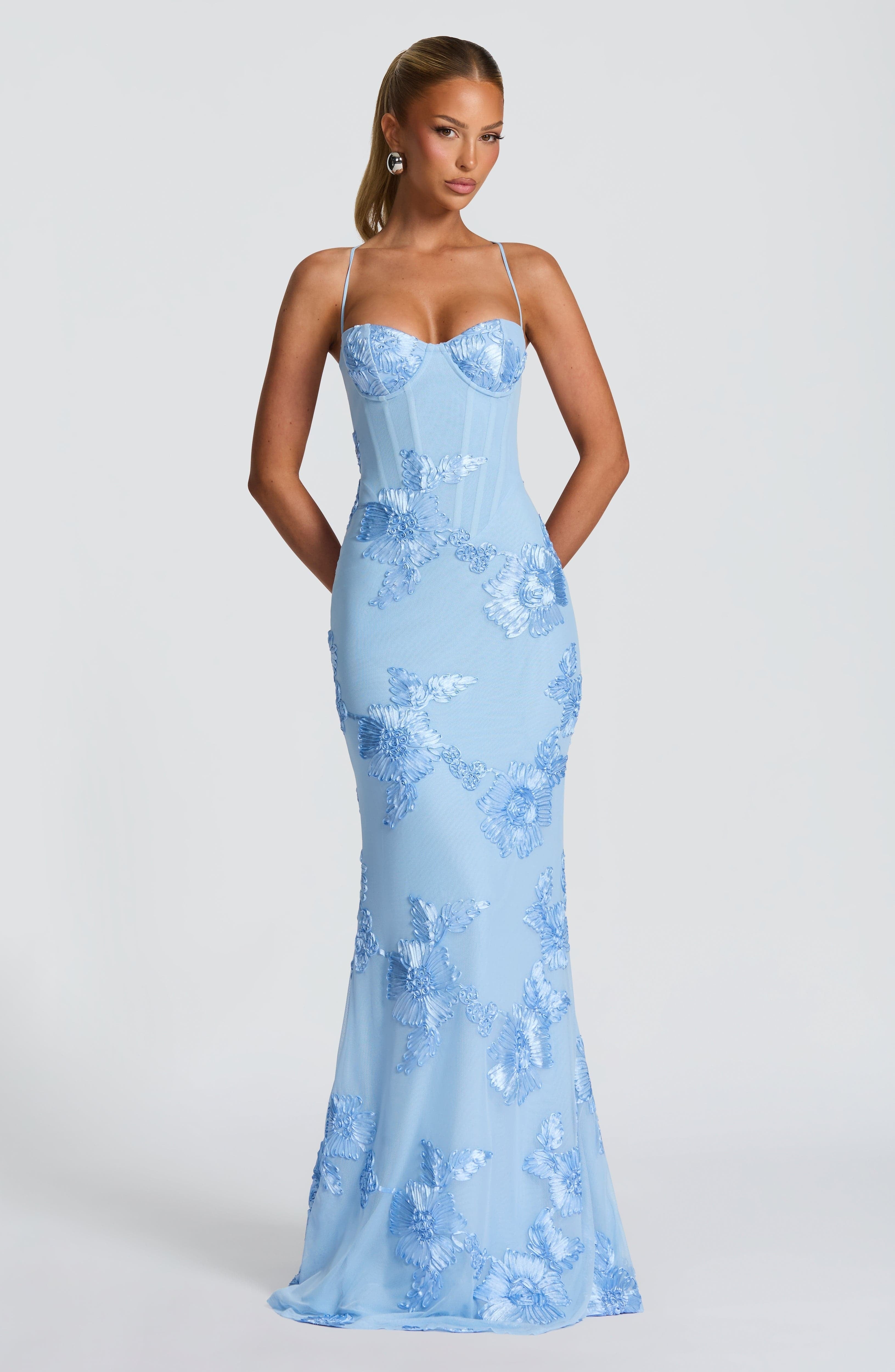 Vestido Largo de Fiesta Mujer Bordado Floral Tirantes
