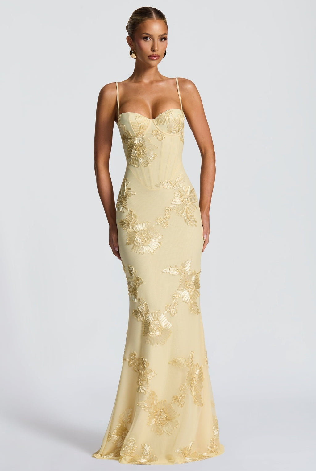 Vestido Largo de Fiesta Mujer Bordado Floral Tirantes
