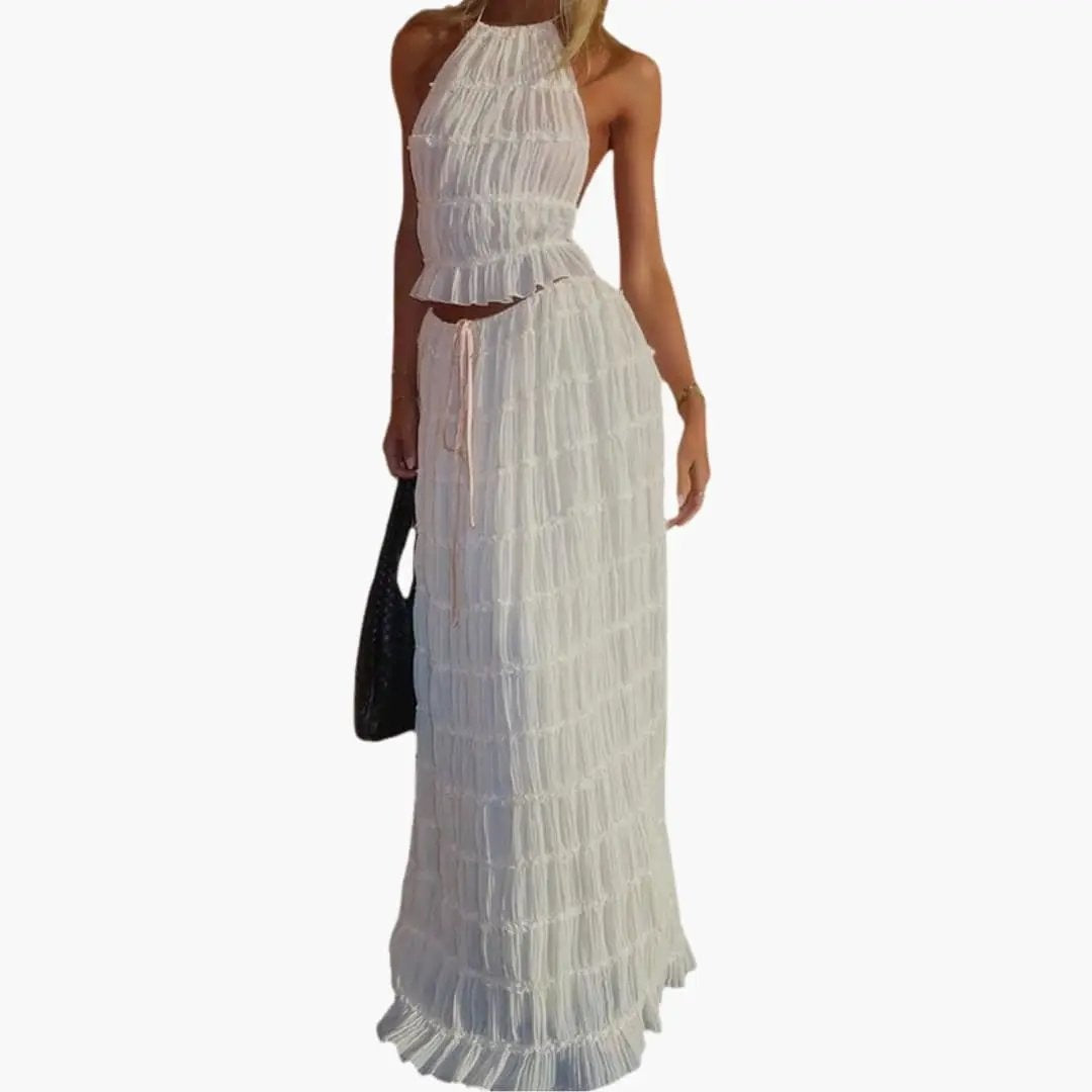 Vestido Largo de Fiesta Mujer Cuello Halter Volantes