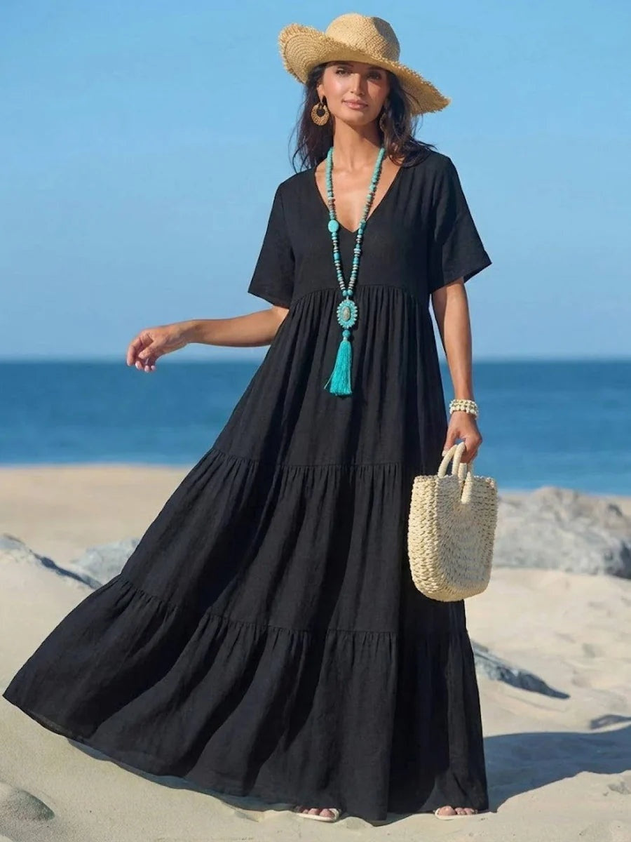 Vestido Largo de Fiesta Mujer Escote V Volantes