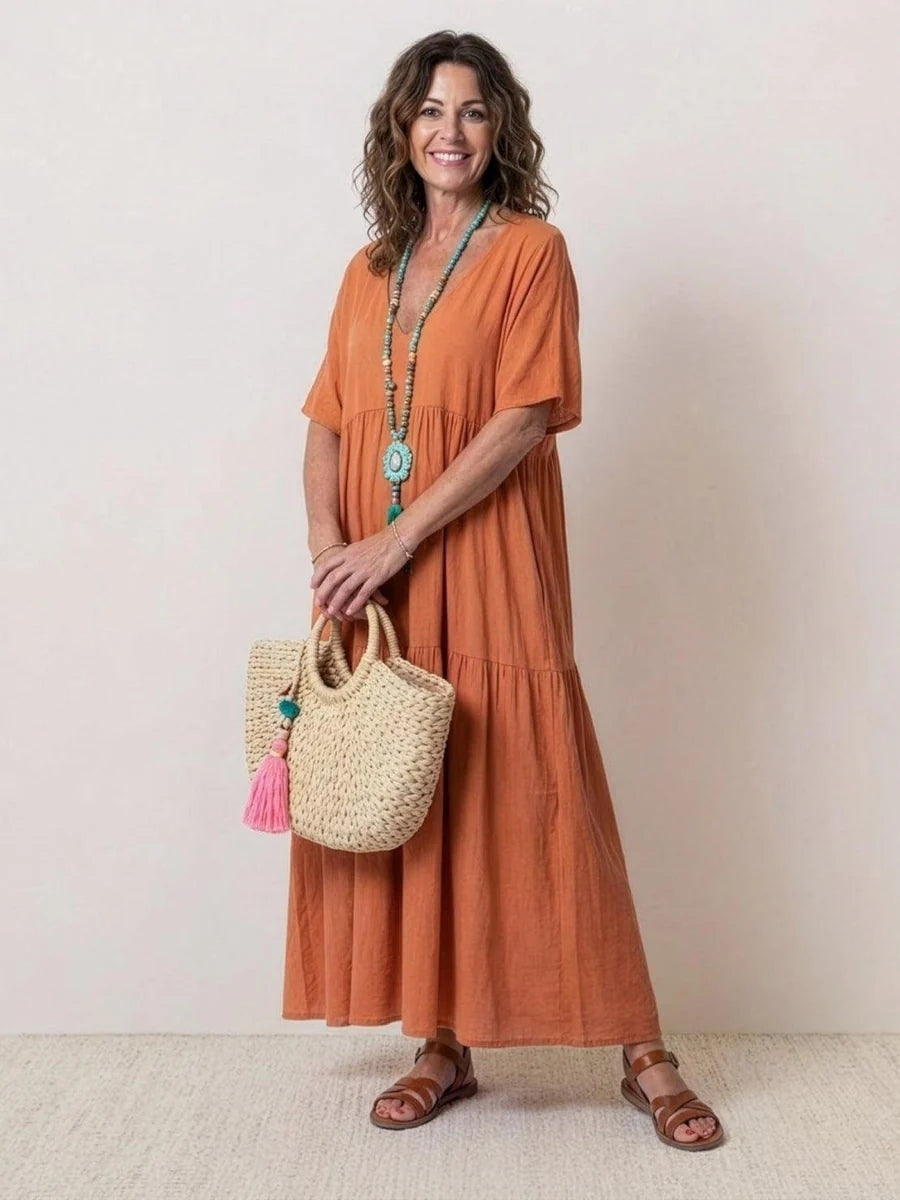 Vestido Largo de Fiesta Mujer Escote V Volantes