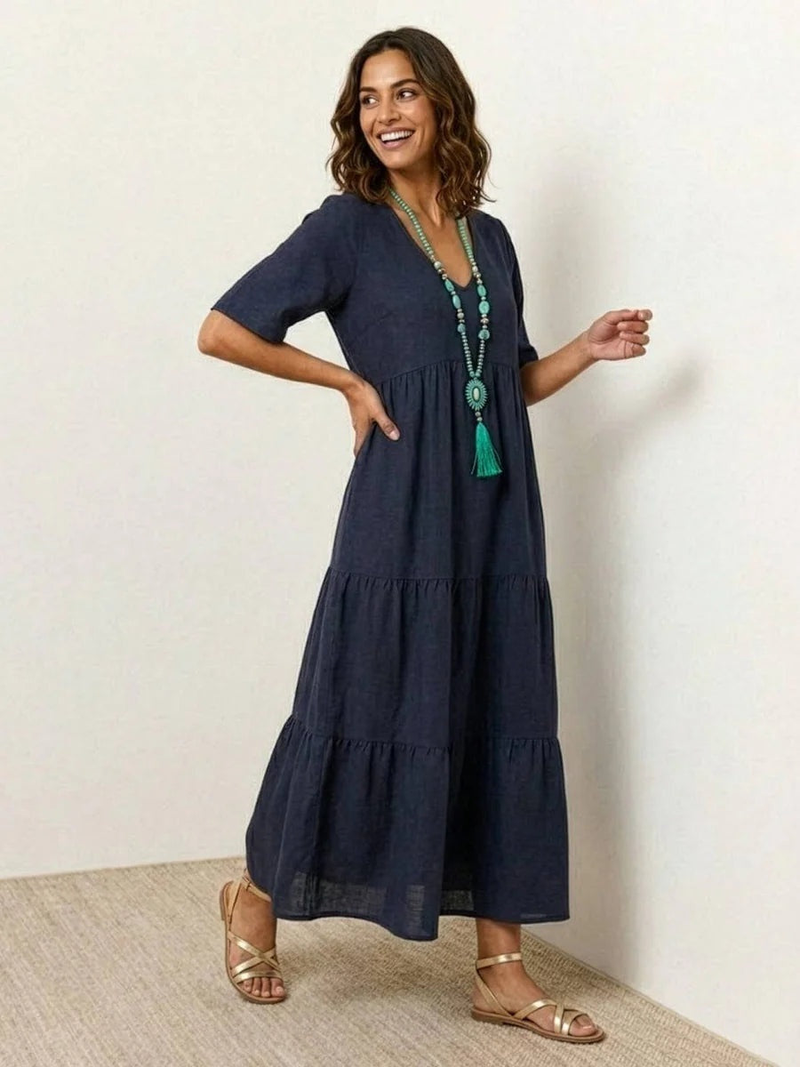 Vestido Largo de Fiesta Mujer Escote V Volantes
