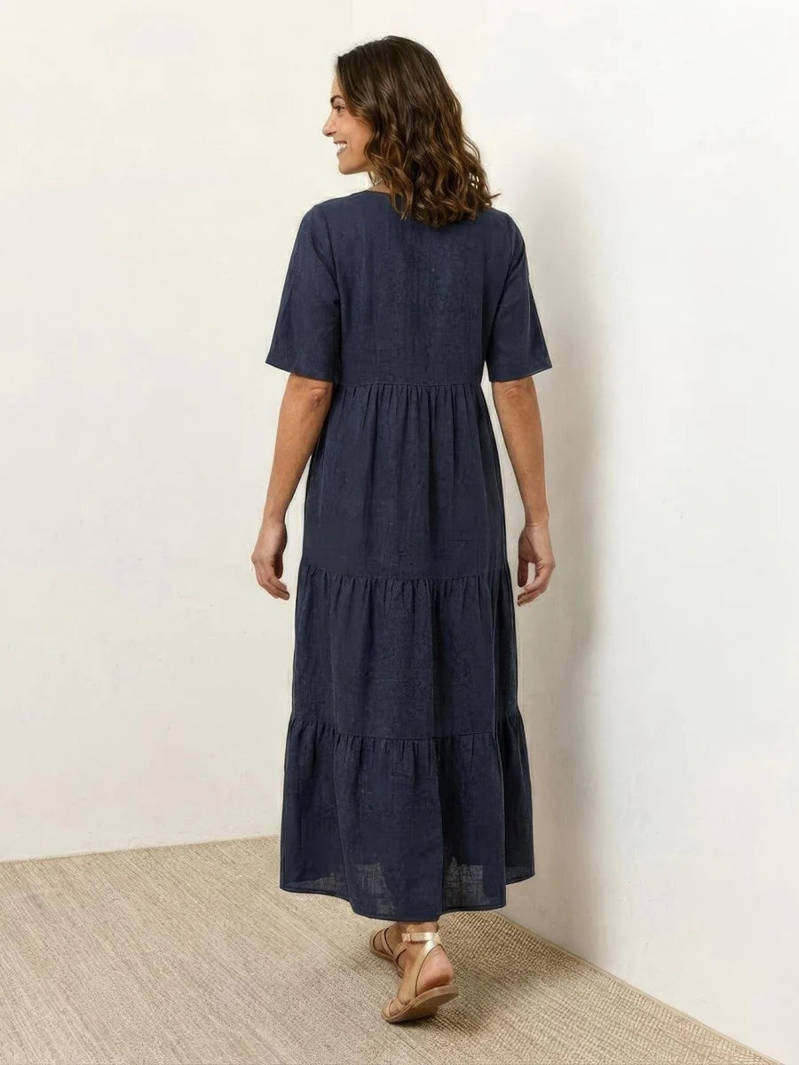 Vestido Largo de Fiesta Mujer Escote V Volantes