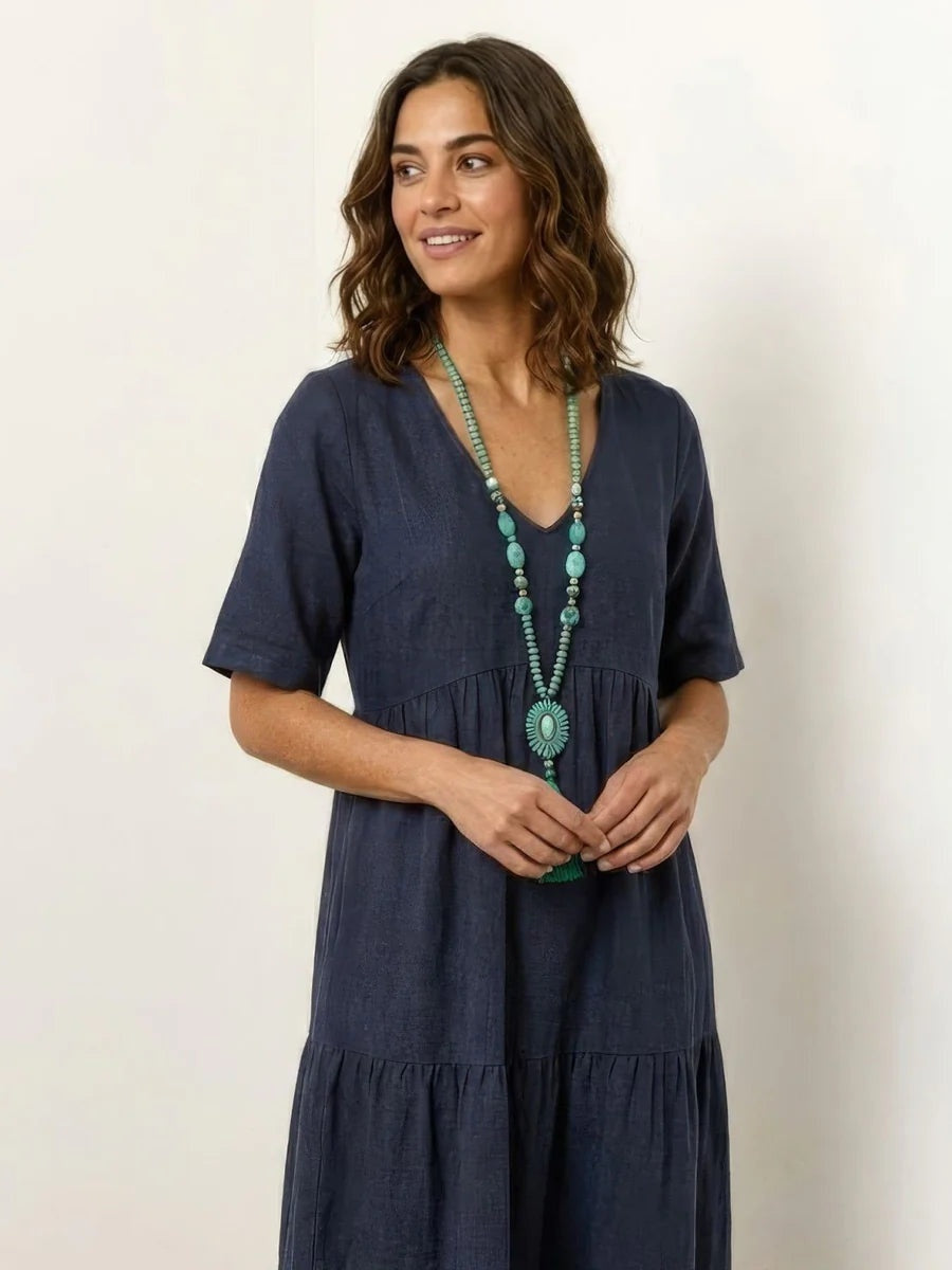 Vestido Largo de Fiesta Mujer Escote V Volantes