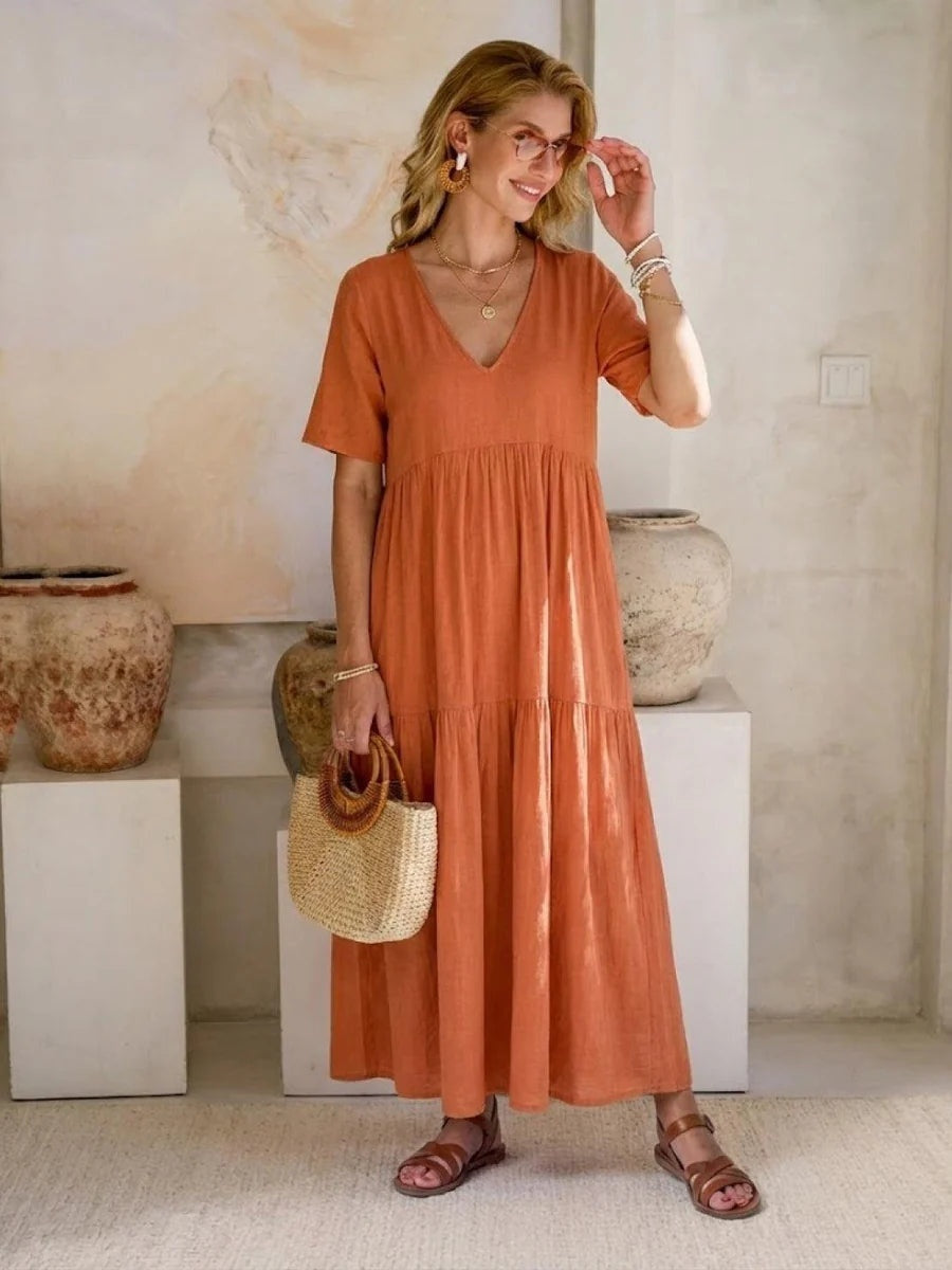 Vestido Largo de Fiesta Mujer Escote V Volantes