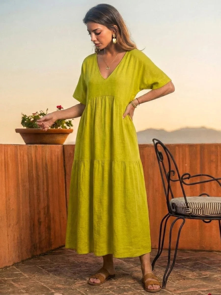 Vestido Largo de Fiesta Mujer Escote V Volantes