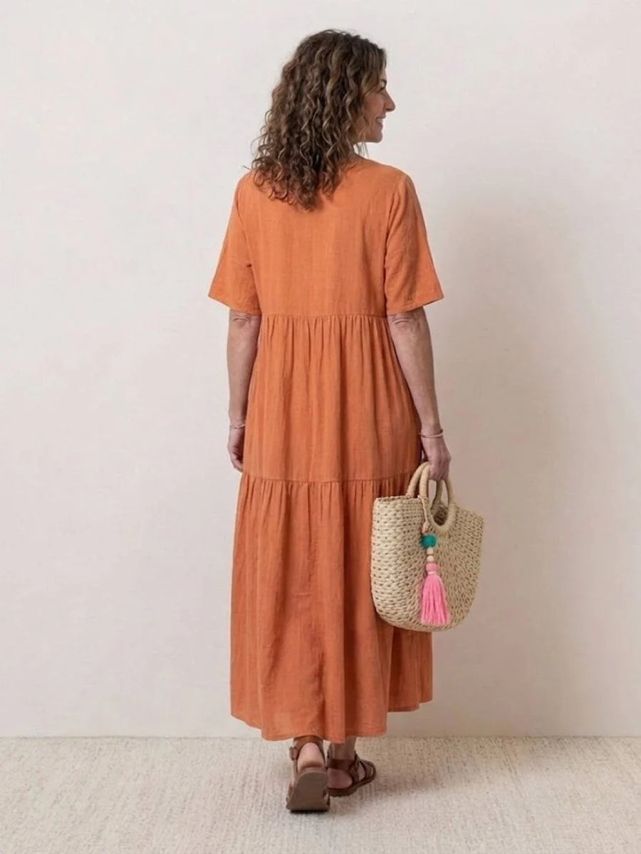 Vestido Largo de Fiesta Mujer Escote V Volantes