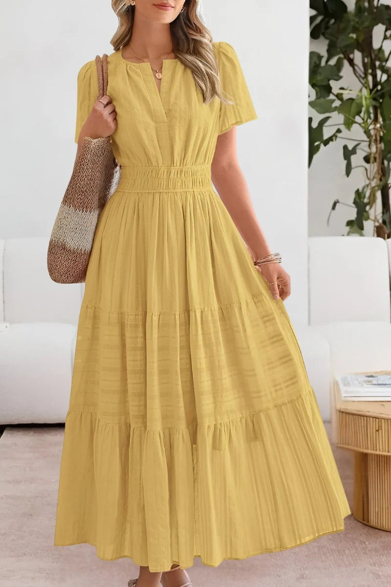 Vestido Largo de Fiesta Mujer Manga Corta Escote V