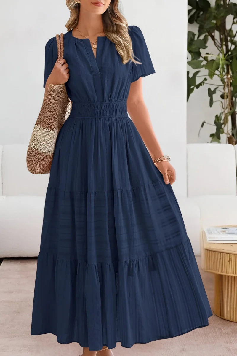 Vestido Largo de Fiesta Mujer Manga Corta Escote V