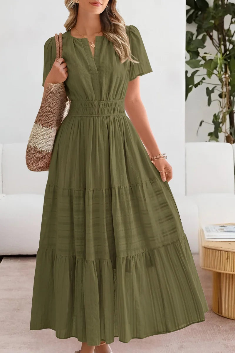 Vestido Largo de Fiesta Mujer Manga Corta Escote V