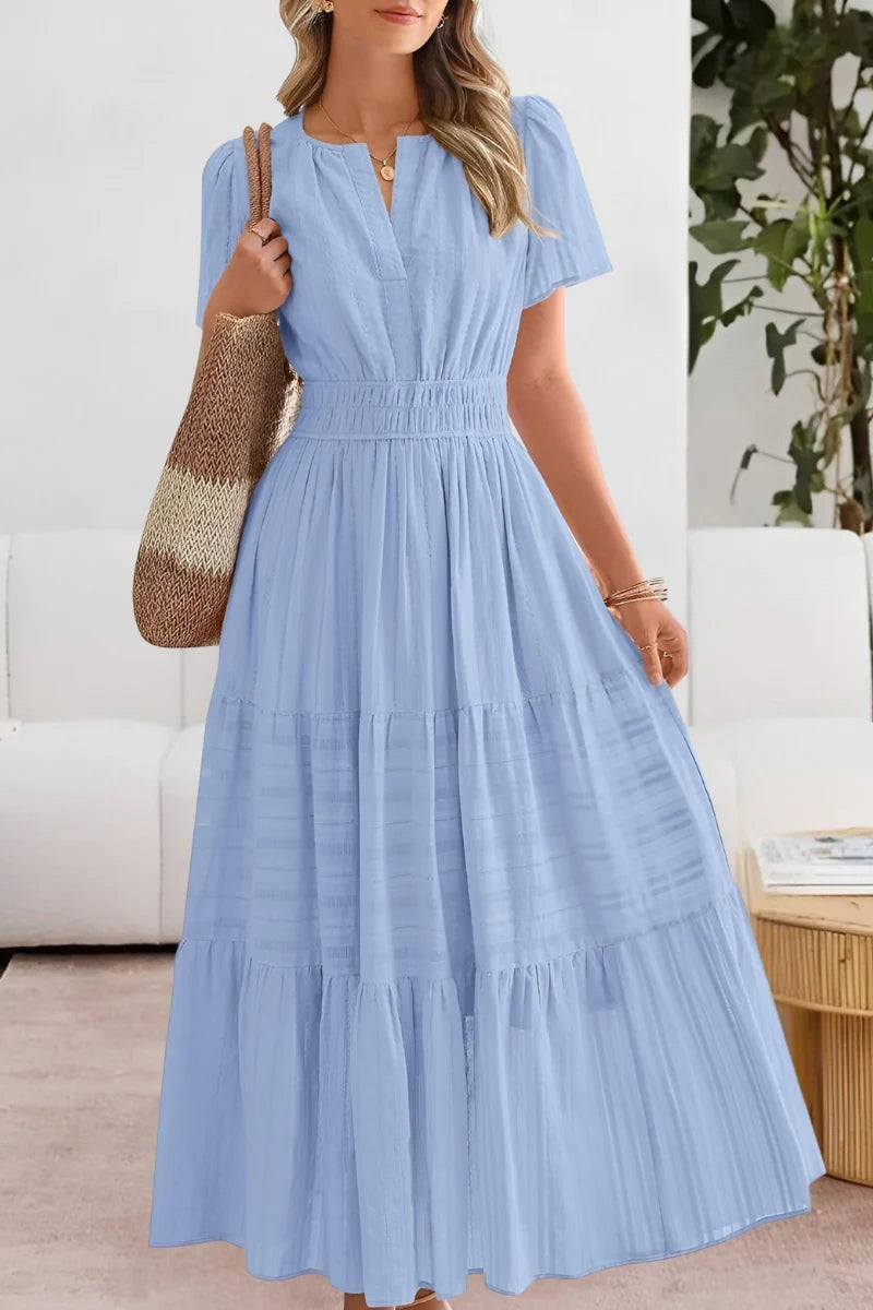 Vestido Largo de Fiesta Mujer Manga Corta Escote V