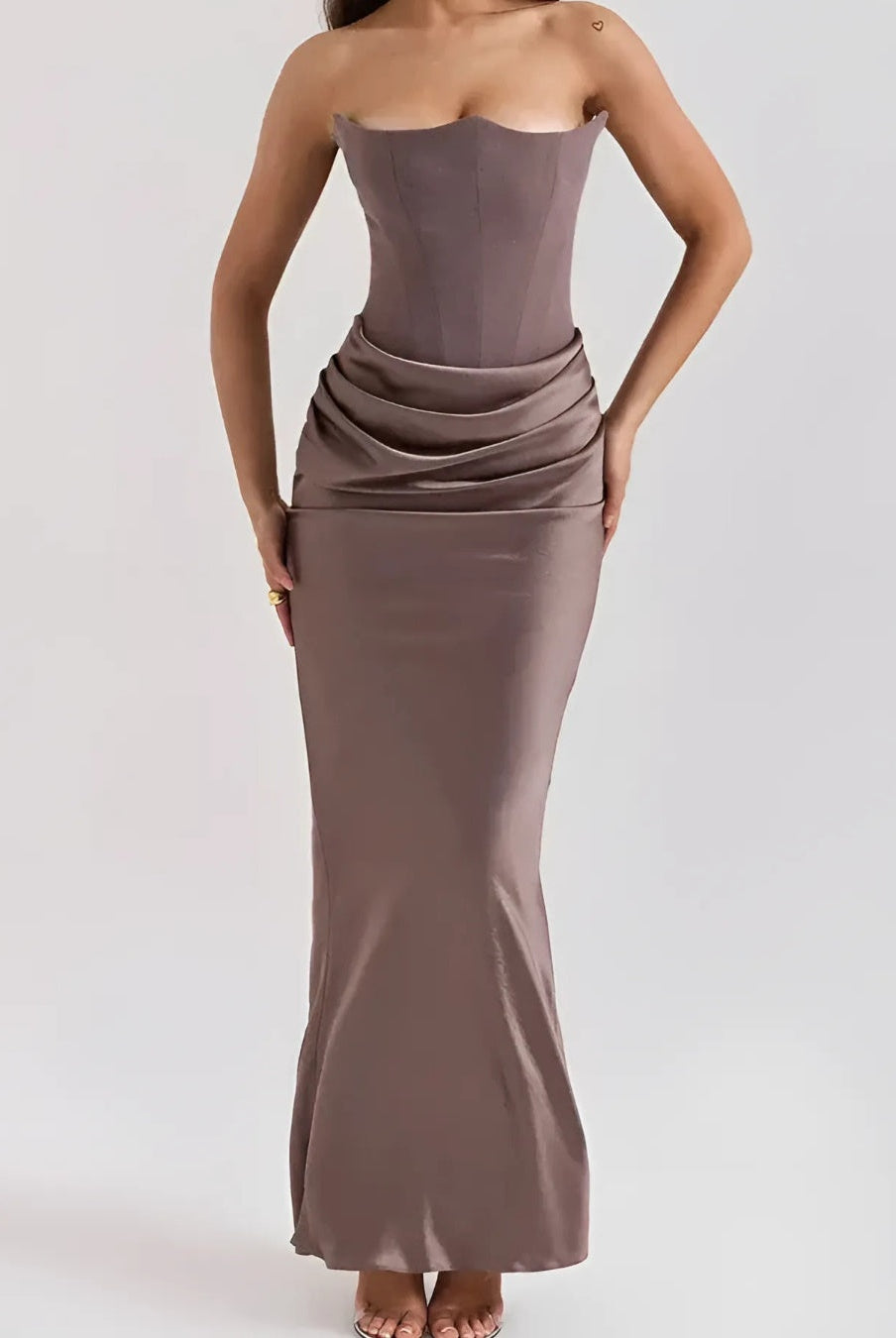 Vestido Largo de Fiesta Mujer Palabra de Honor Drapeado