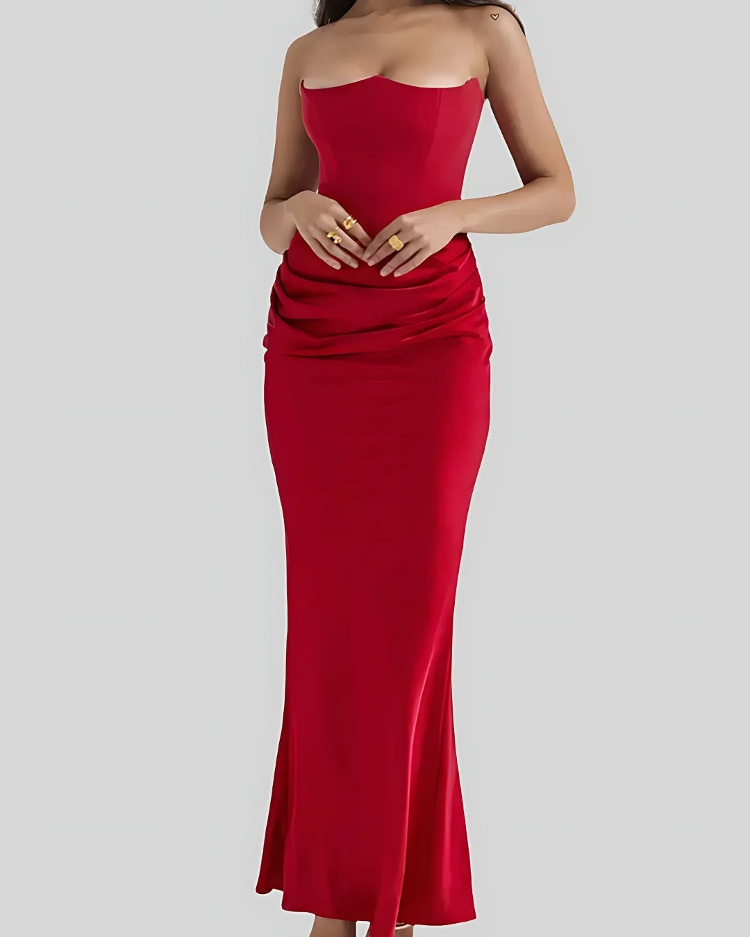 Vestido Largo de Fiesta Mujer Palabra de Honor Drapeado