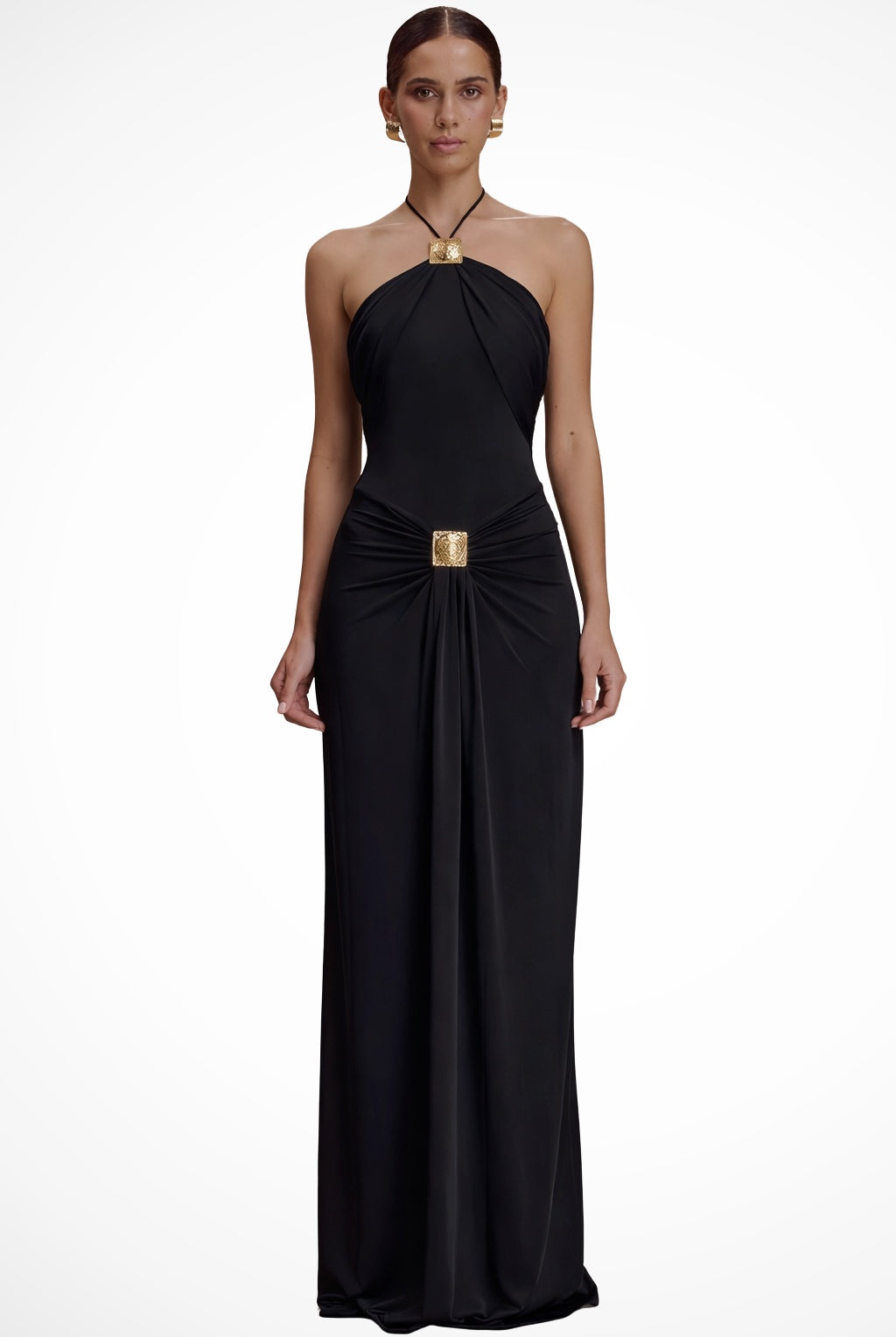 Vestido Largo de Gala con Detalles Metálicos Mujer