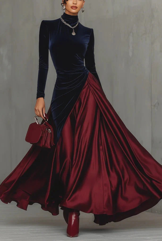 Vestido Largo de Gala Cuello Alto Mujer Manga Larga