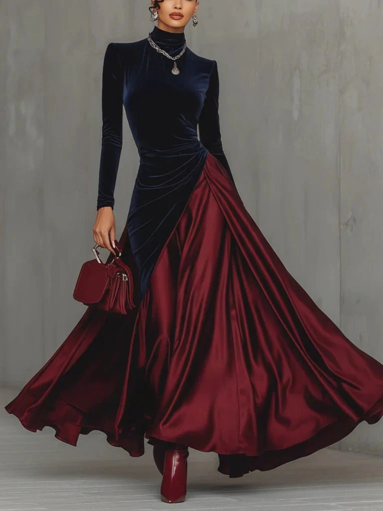 Vestido Largo de Gala Cuello Alto Mujer Manga Larga