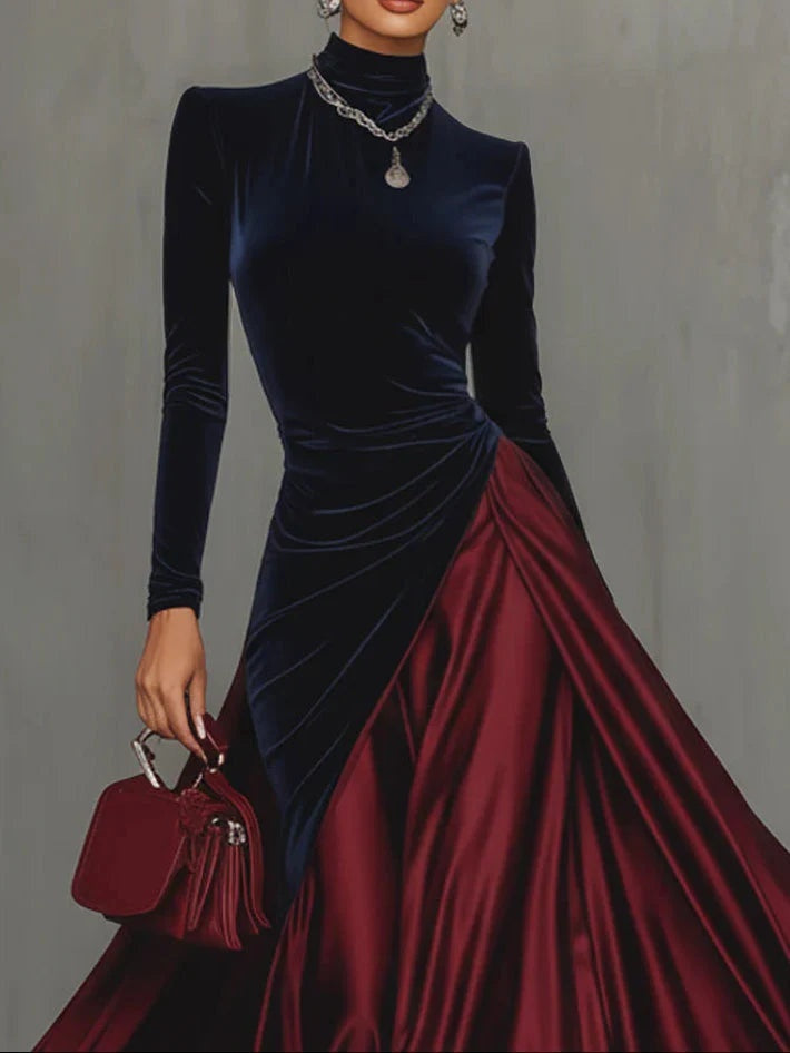 Vestido Largo de Gala Cuello Alto Mujer Manga Larga