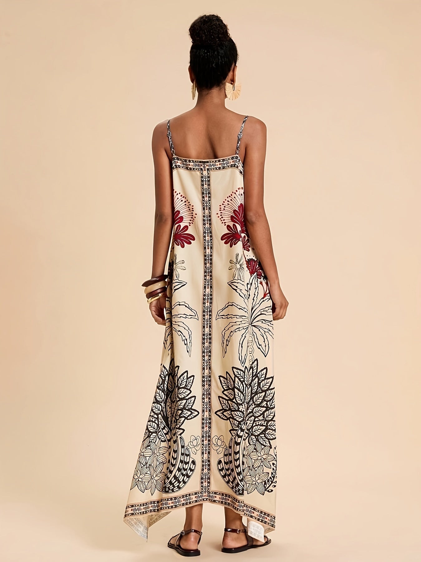 Vestido Largo de Gala Estampado Tropical Mujer Escote V
