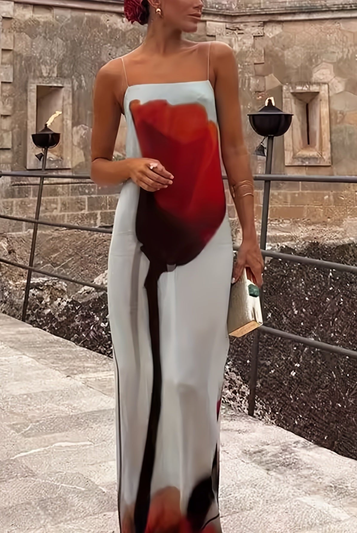Vestido Largo de Gala Mujer Estampado Artístico Tirantes