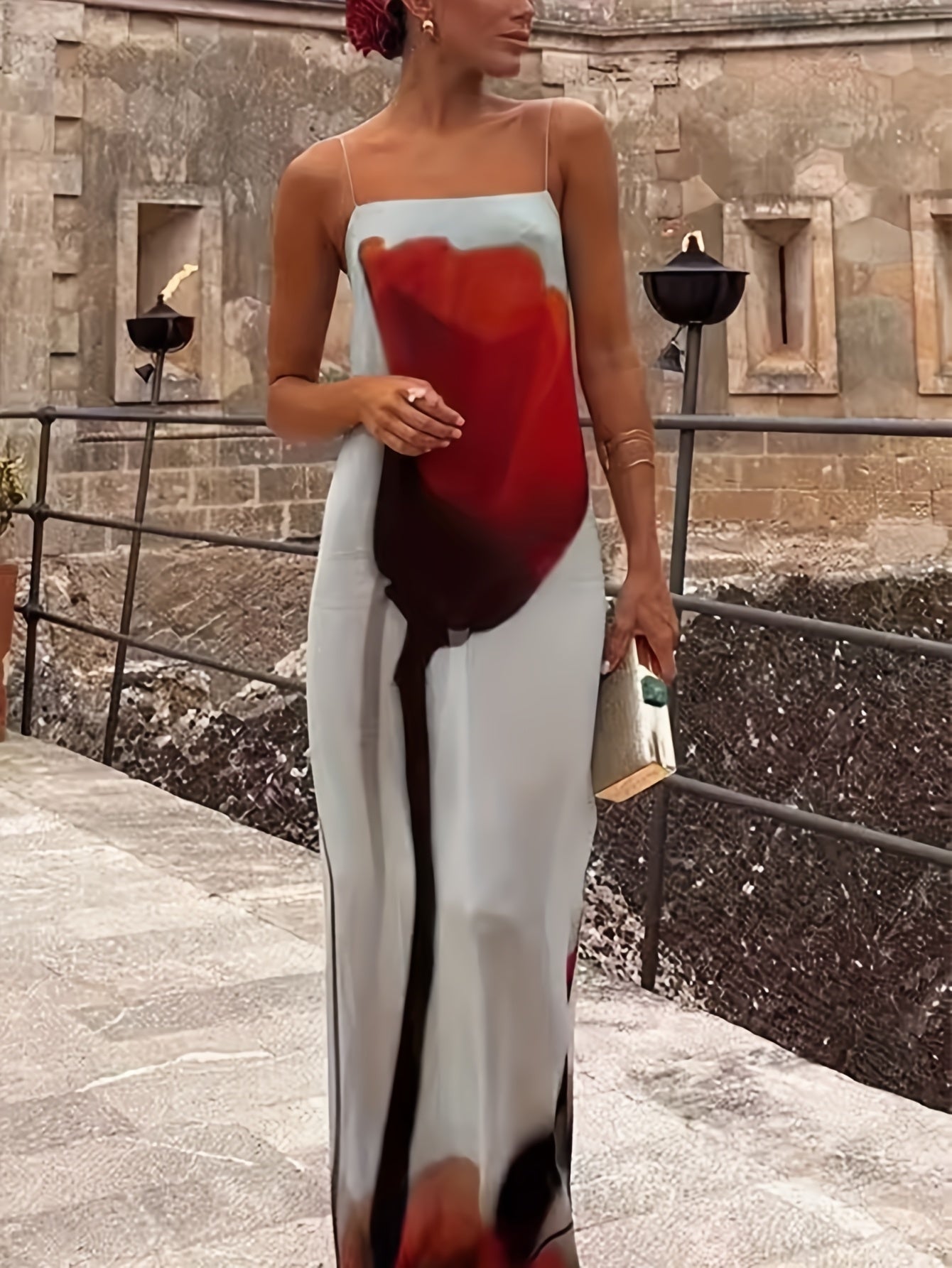 Vestido Largo de Gala Mujer Estampado Artístico Tirantes